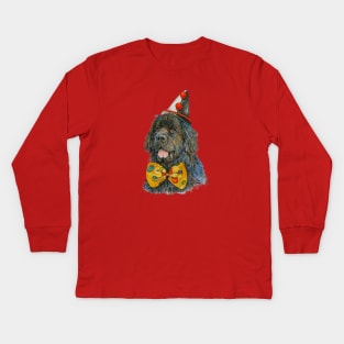 Newfoundland Dog Clown Bow Tie and Hat Kids Long Sleeve T-Shirt